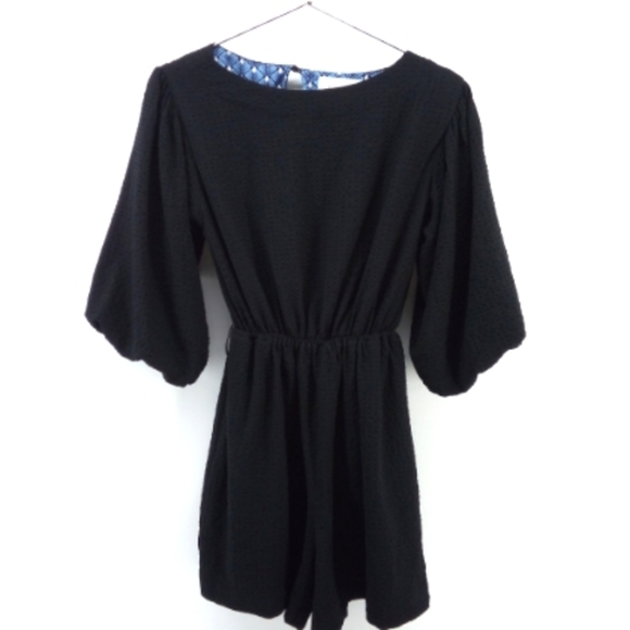 Anthropologie Romper Black Texured Puffy Bubble Sleeves  XS by Anthropologie - Picture 3 of 15